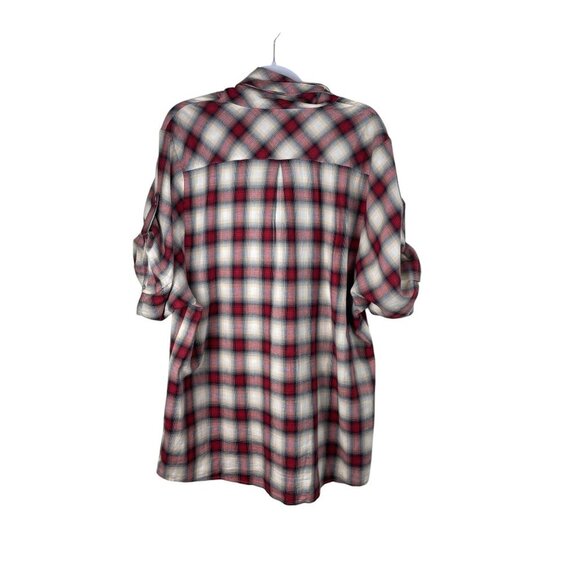 Vince Heritage Plaid Cowl Neck Button Down Roll Tab Holiday Top - Picture 6 of 8